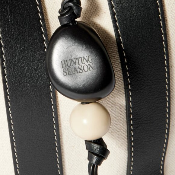 Hunting Season, extra large, leather-trimmed striped canvas bucket bag, black - Picture 3 of 4